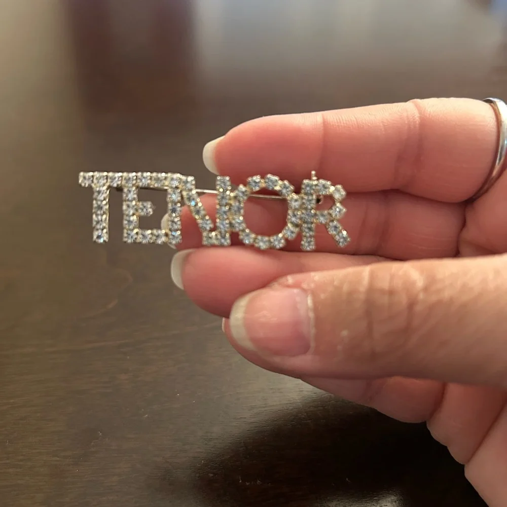 Silver Rhinestone TENOR Brooch - Picture 5 of 6